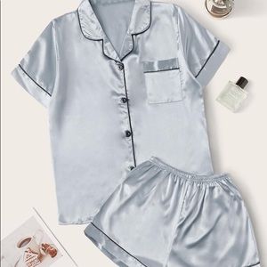Light blue satin PJ set
